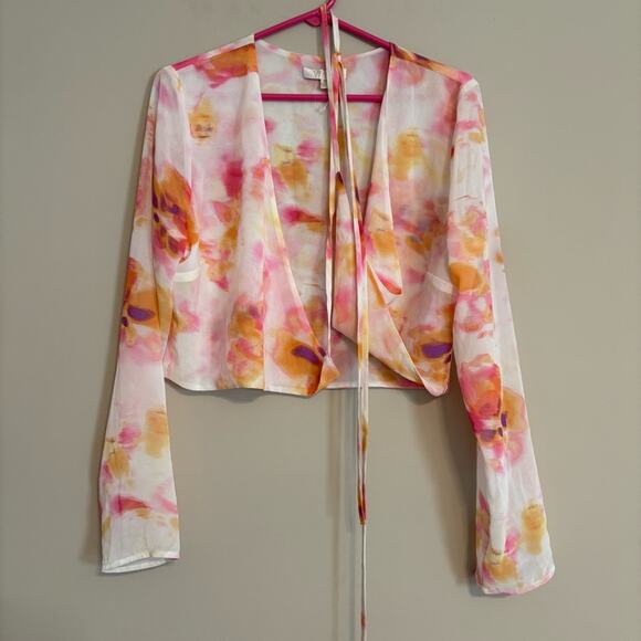 NWT WAYF Jess Tie Dye Wrap Crop Top Long Sleeve Size Medium - Picture 5 of 8